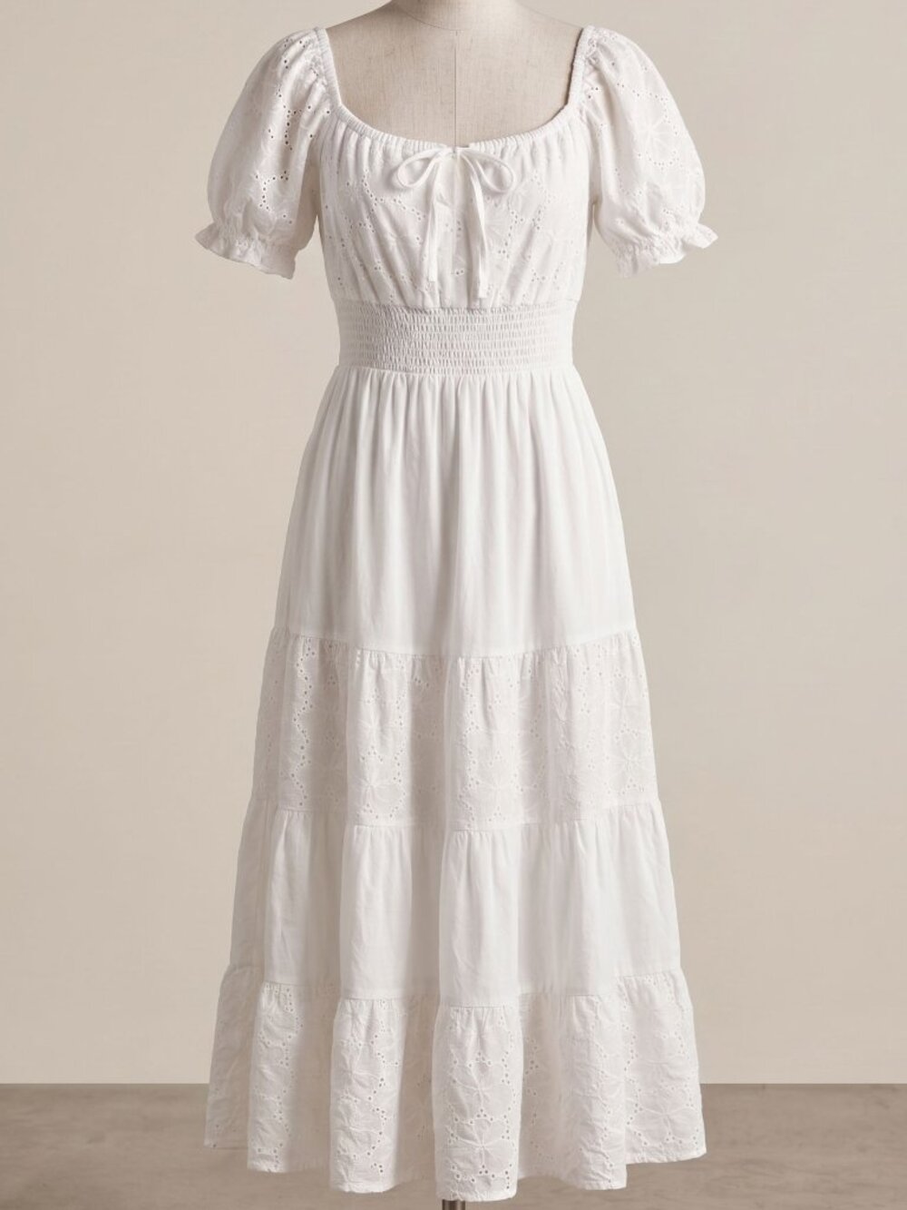 Simplee White Boho Eyelet Dress